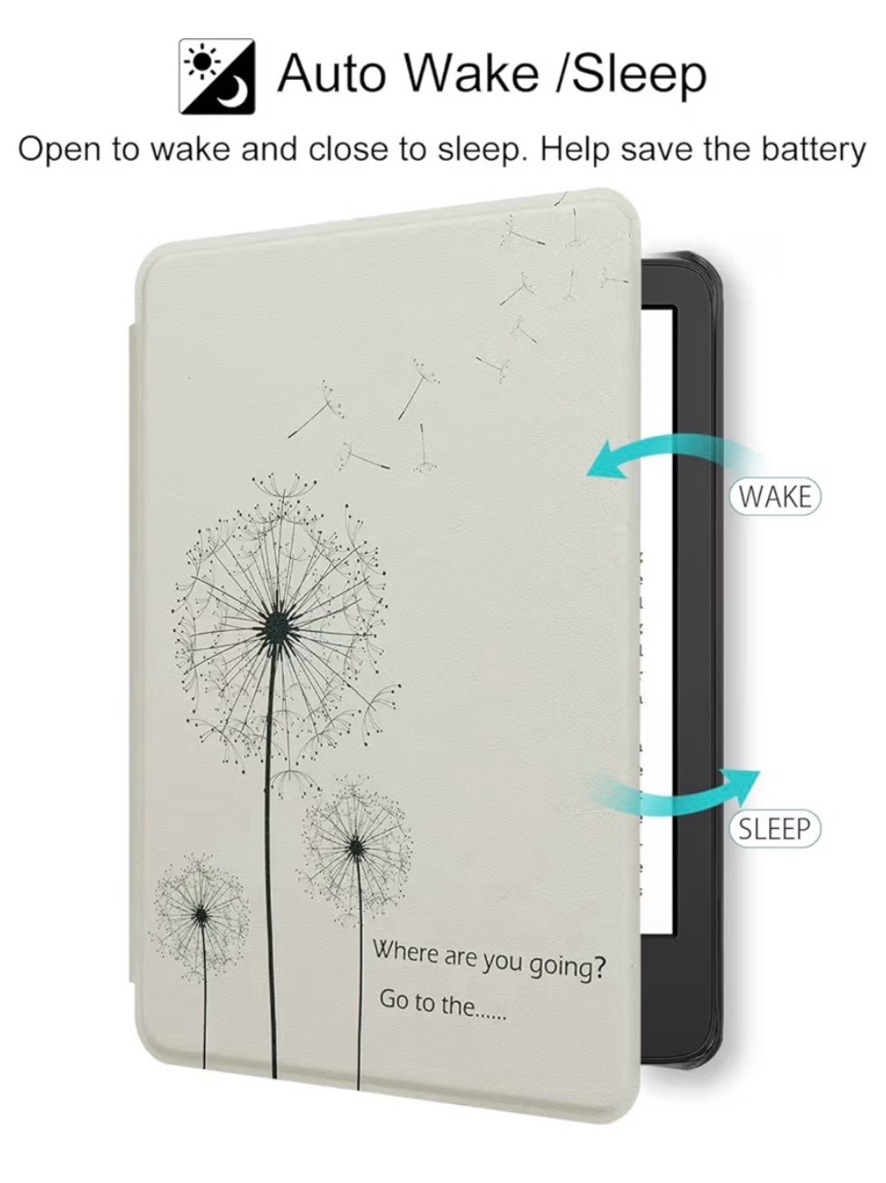 Slim Dandelion Tablet Case with Auto Wake/Sleep - White